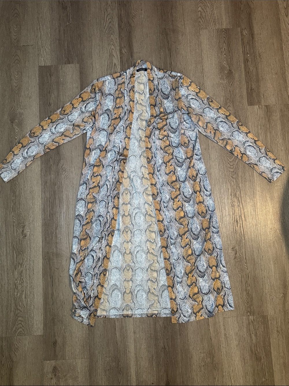 Boohoo Snake Print Longline Cardigan - Tan, White, Gray